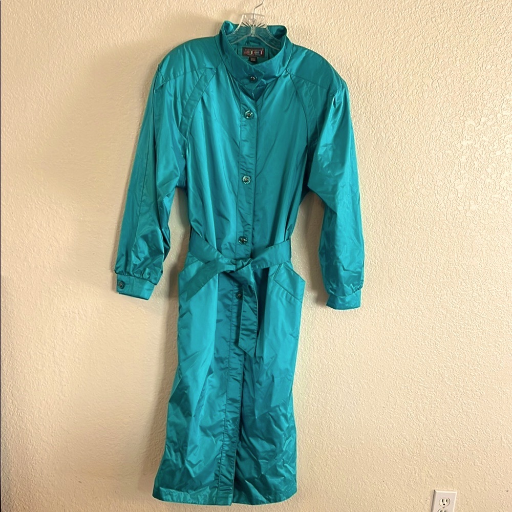 Vintage Turquoise Trench Coat Size 11/12